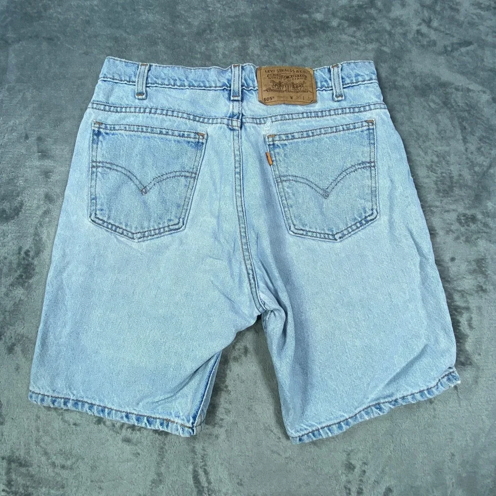 Vintage Levis 505 Jean Shorts 30 Blue Light Wash Orange Tab Jorts 90s Stone